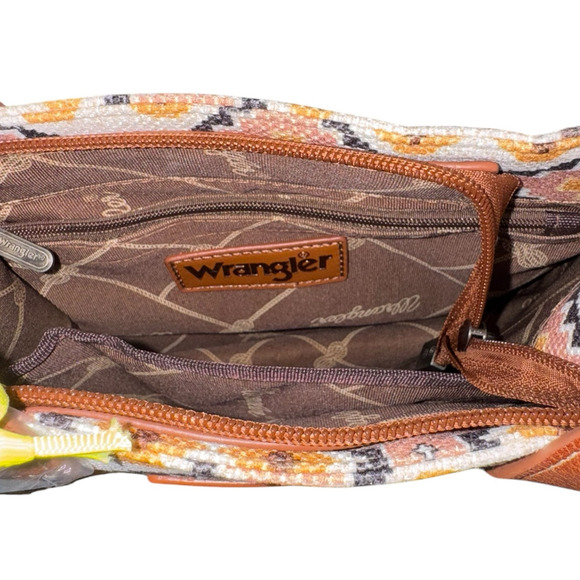 NWT! Wrangler Southwestern Small Canvas Tote/Crossbody in Coffee - Picture 10 of 13